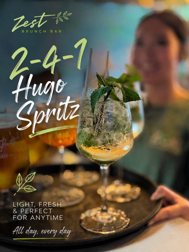 2-4-1 Hugo Spritz cocktail served at Zest rooftop bar, York
