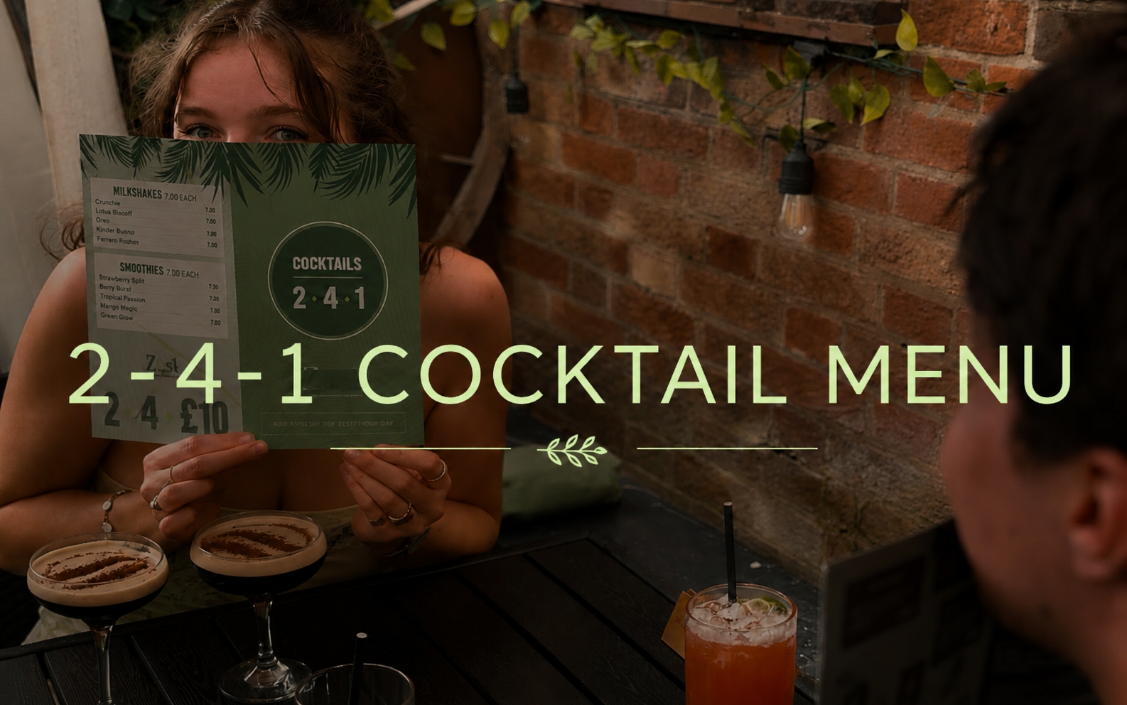 2-4-1 cocktail menu including Espresso Martini at Zest rooftop bar, York